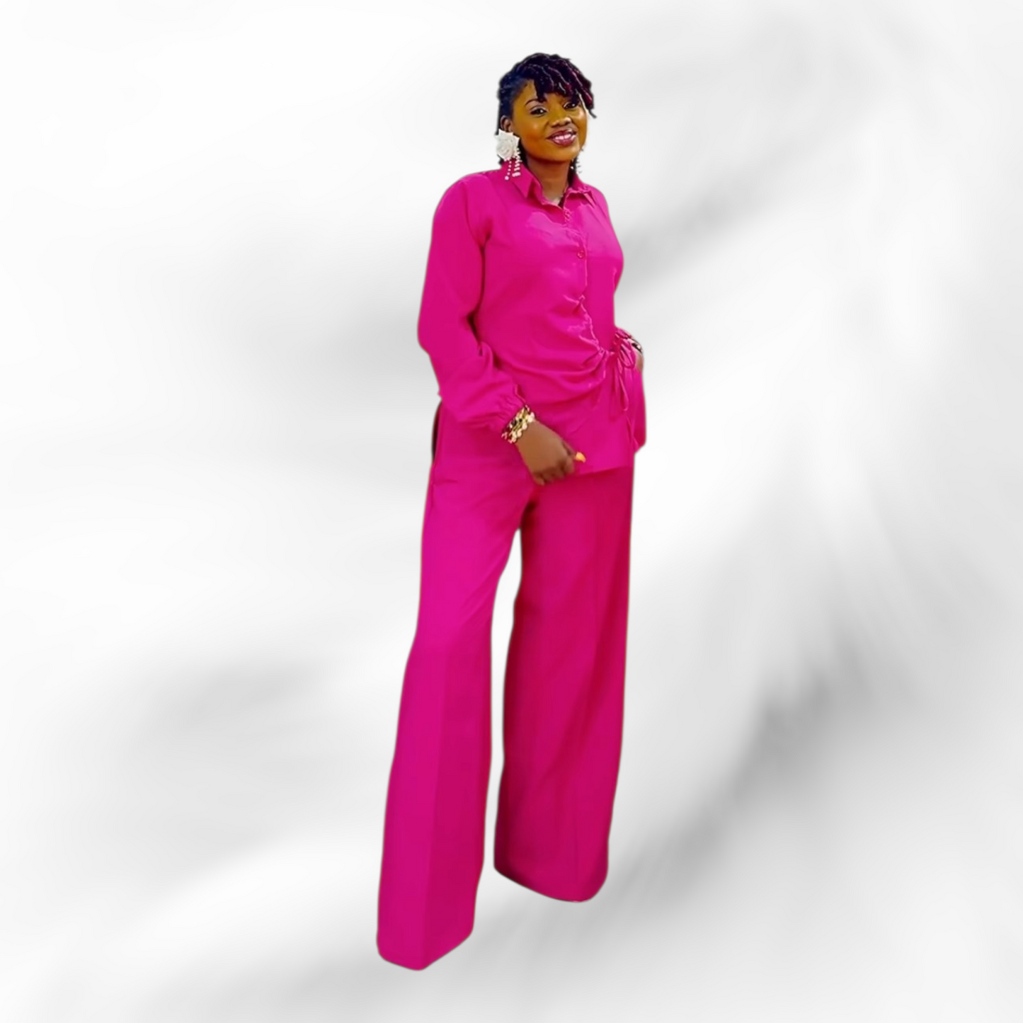 Olive Green Wide-Leg Pants Set - Elegant Women's Two-Piece Outfit