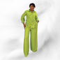 Olive Green Wide-Leg Pants Set - Elegant Women's Two-Piece Outfit