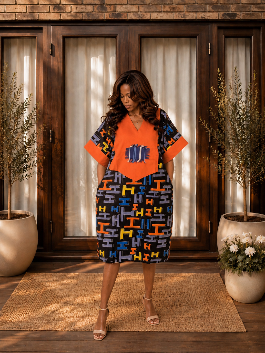 Short Ankara Dress - yellow geometric print