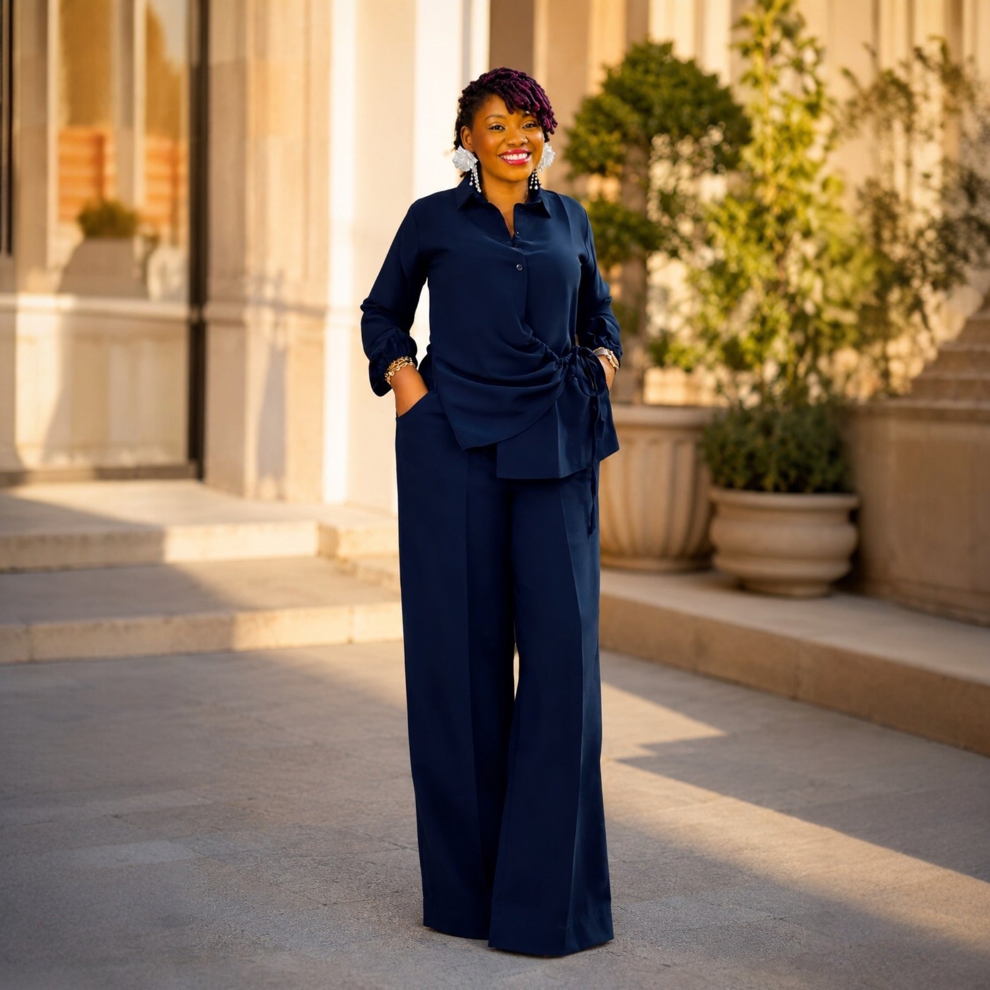 Elegant 2Pcs Set - Navy Blue