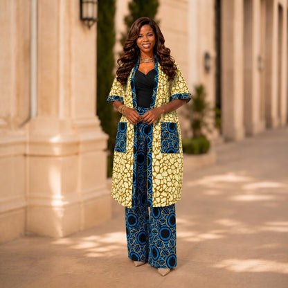 Ankara Kimono Corporate Set - Lime and Blue Abstract