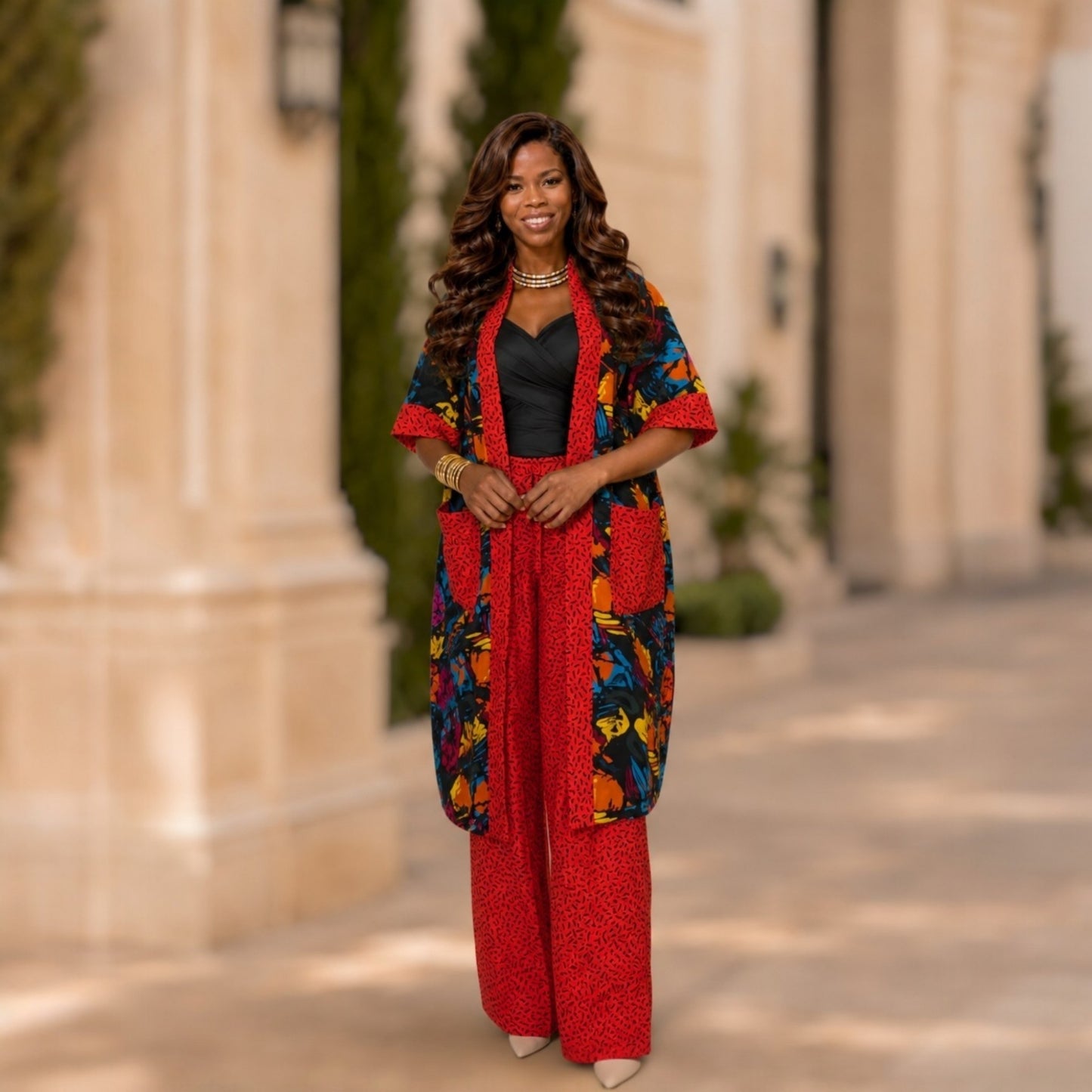 Ankara Kimono Corporate Set - Red Multicolour