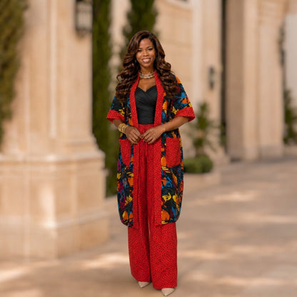 Ankara Kimono Corporate Set - Red Multicolour