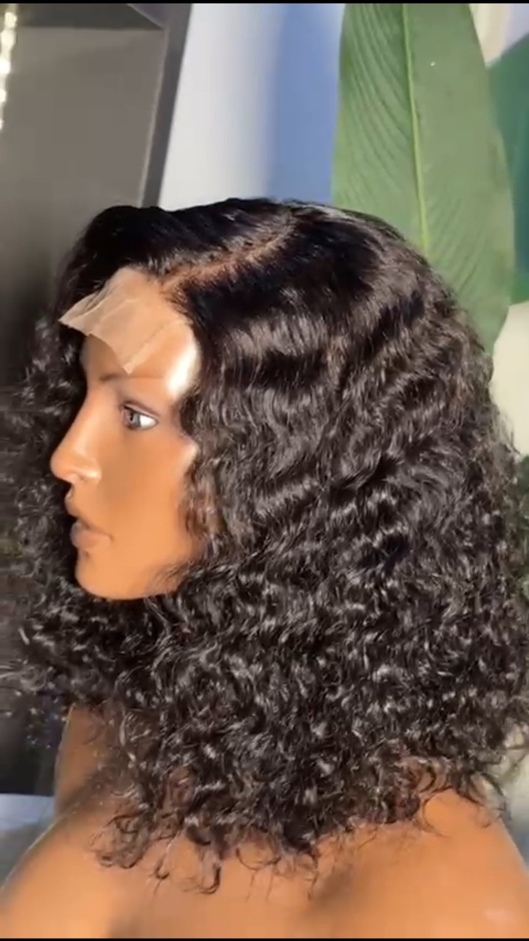 14 inch wavy curls bob wig side profile