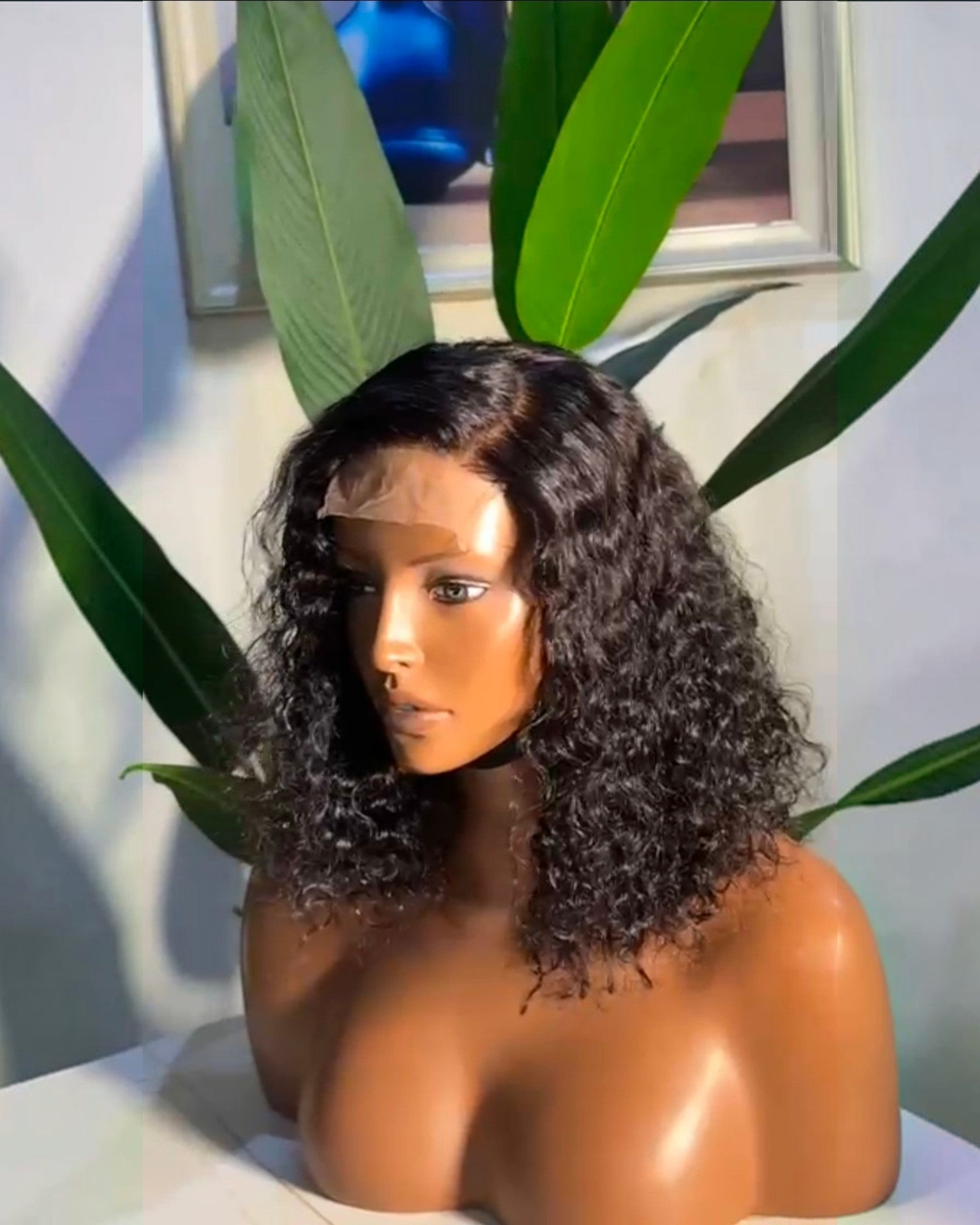 14 inch wavy curls bob wig front view