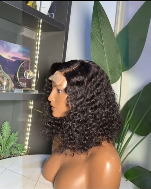 14 inch wavy curls bob wig side view 2