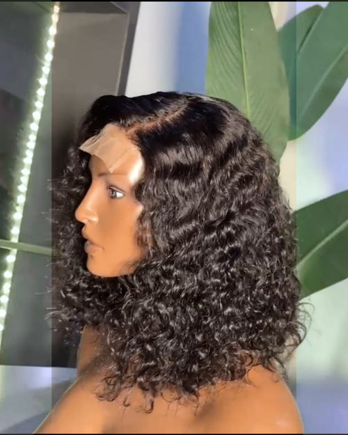 14 inch wavy curls bob wig side view