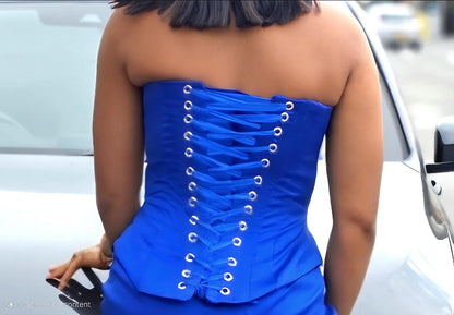 3Pcs Corset Kimono Set - lace-up back detail