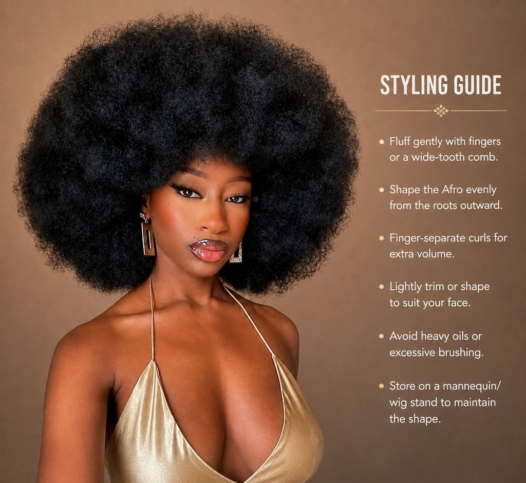 Big Afro Wig – Natural Black, model wearing full volume afro