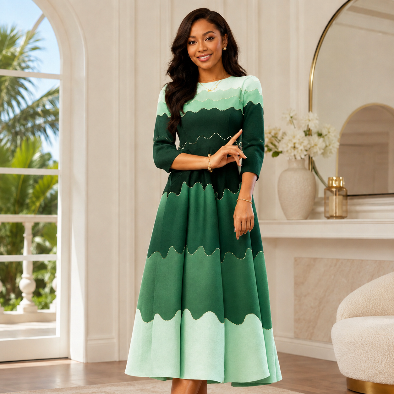 Bouncy Wave Dress – Miyake Style Pleated Midi Dress